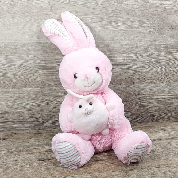 Pink/White Bunny Stuffed Animal Soft Fur 17" Rabbit Kids Children Toys Hobbies - Picture 1 of 11